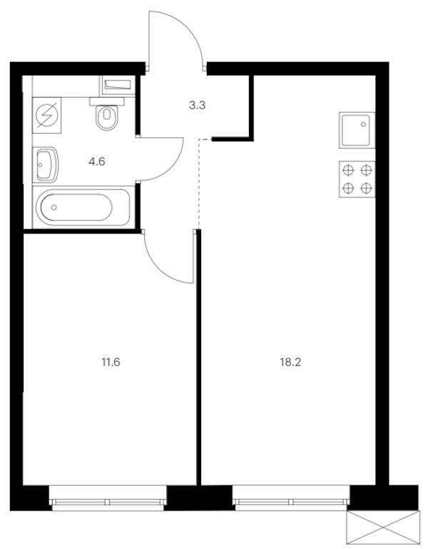 1-комнатная квартира 37.7 м², 11/12 эт., ЖК «Шкиперский 19»